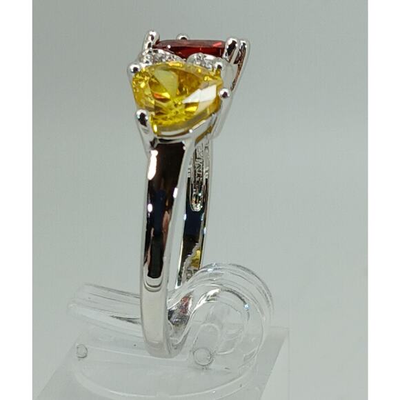 Vintage Ring Size 10.5 Silver Tone White Gold Plated Purple Yellow CZ Hearts - Picture 5 of 10